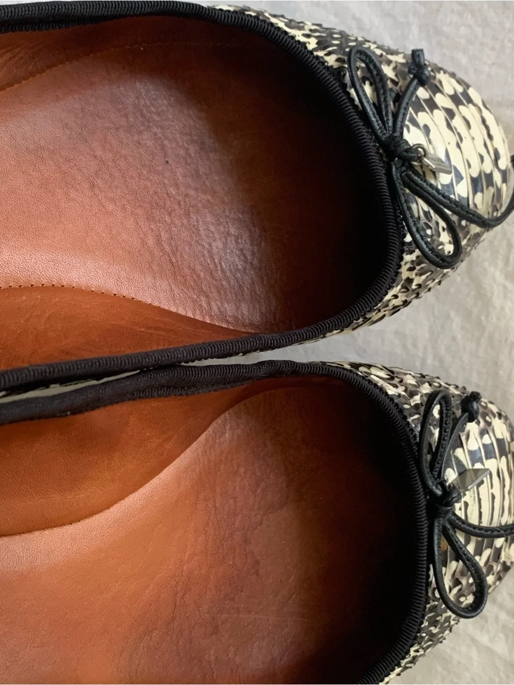 Coach Black and White Snakeskin-Print Ballet Flats Size 8.